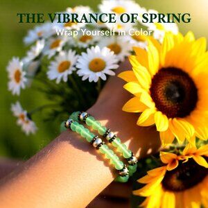 Wrap Bracelet! Dainty Slim + Feminine! Green Glass Beads + Faux Pearls + Copper